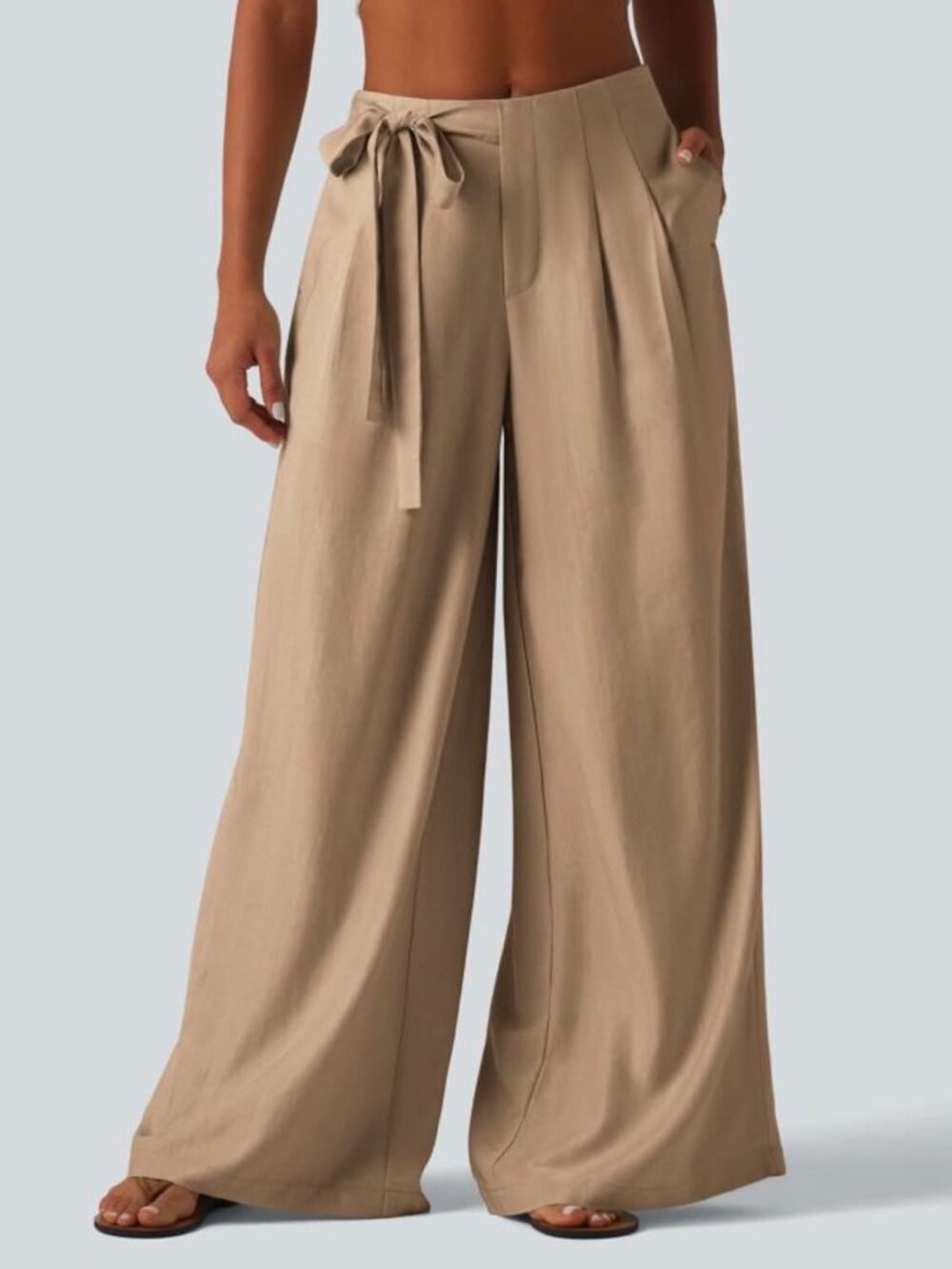 Halara High Waisted Tie Side Baggy Linen-Blend Pants with Pockets